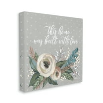 Home Built With Love Quote Assorted Bouquet Botanical & Floral Gallery-Wrapped Canvas Print Wall Art, 17x17