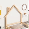 thumbnail image 5 of SYNGAR Twin Size Bed Frame with House-Shape Headboard, Wooden Bed Frame Twin with Guardrail for Kis and Adults, Modern Bed Frame Twin Size with 7 Wood Slat,No Box Spring Needed, Oak Color, 5 of 13