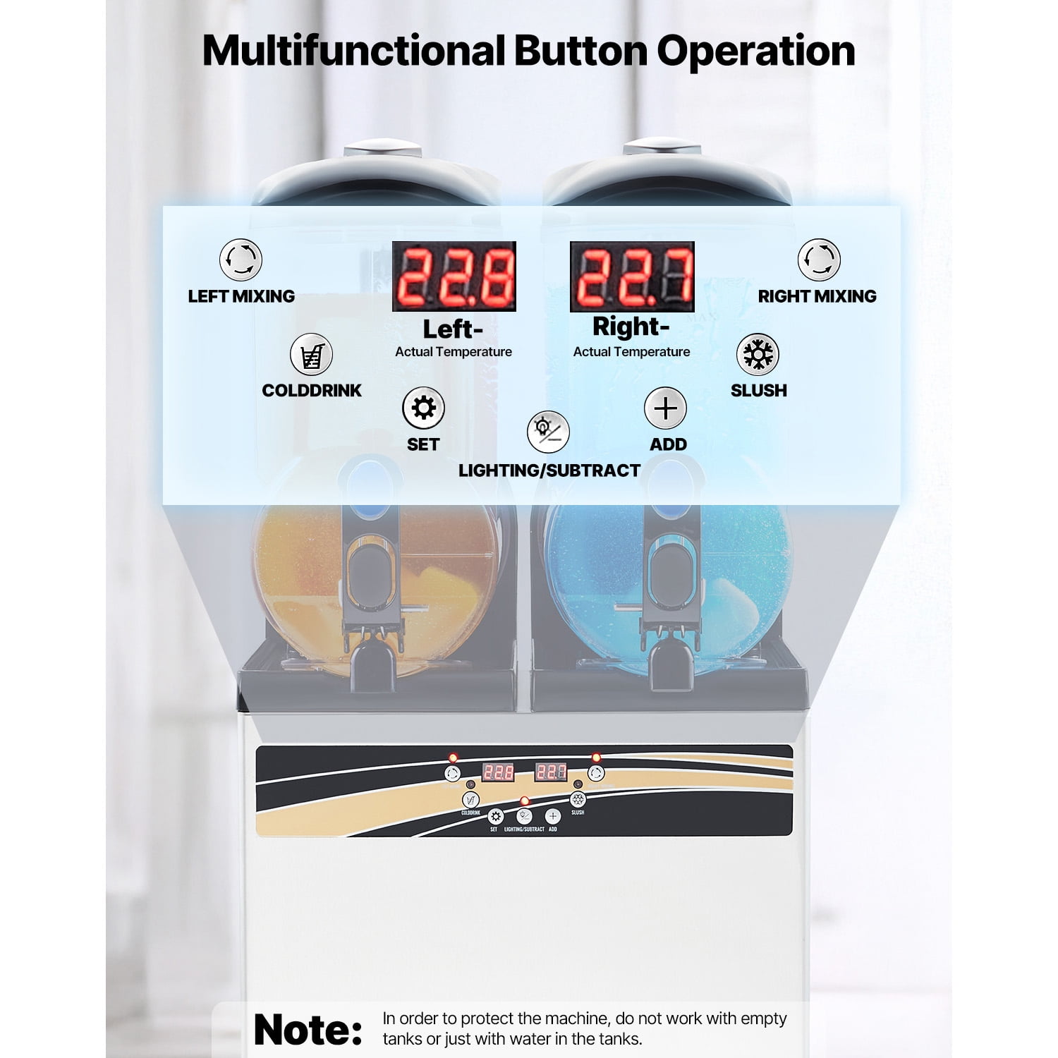 KFFKFF Commercial Frozen Drink Machine, 15Lx2 Dual Tank Slush Maker, Stainless Steel Smoothie and Margarita Machine for Parties, Restaurants, Cafes, and Bars