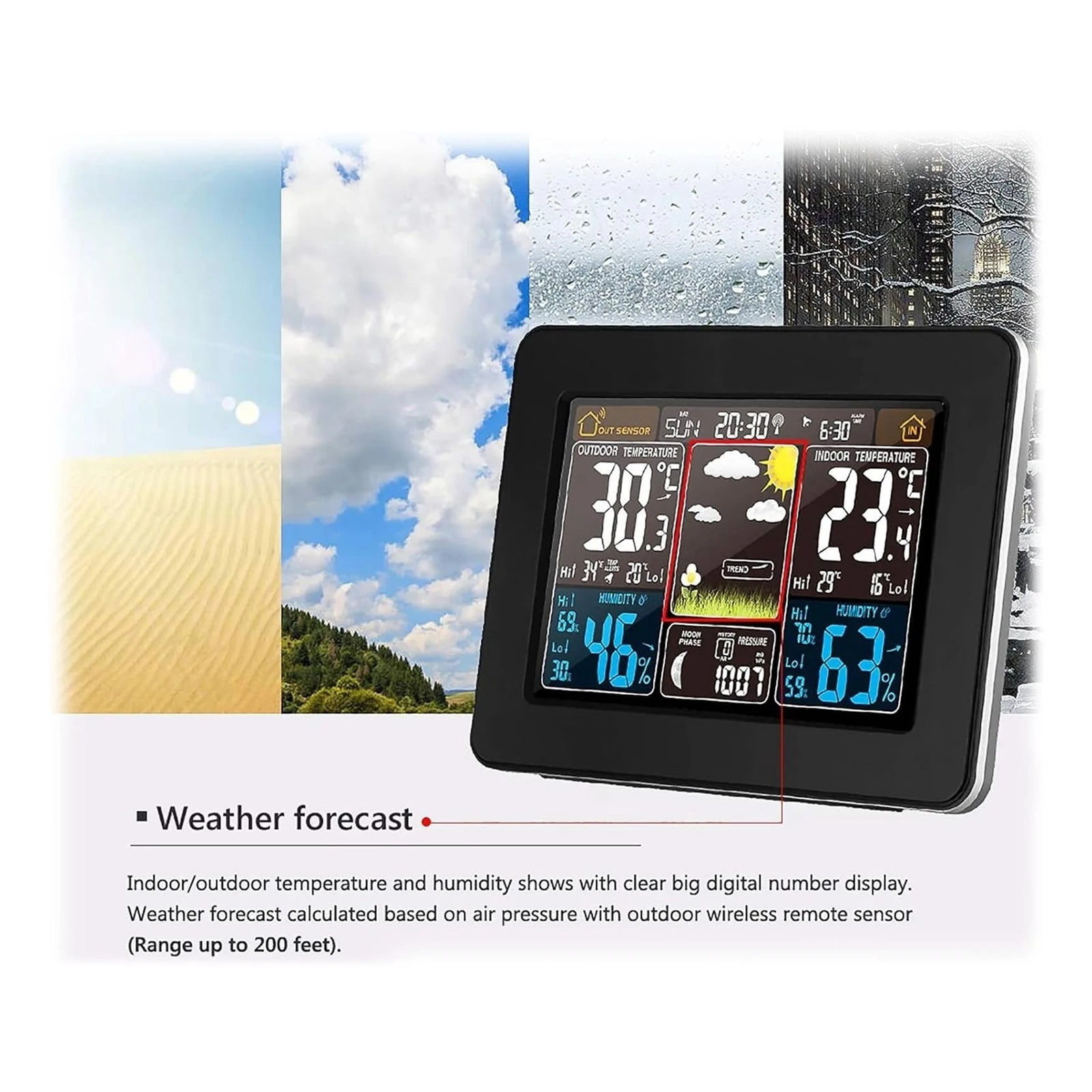 Wireless Weather Station with Large Color Screen, Digital Wall Mounted Clock