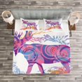 thumbnail image 3 of Ambesonne Digital Quilted Bedspread Set 3 Pcs, Trippy Vivid Deer, Queen Size, Mauve and Orange, 3 of 3