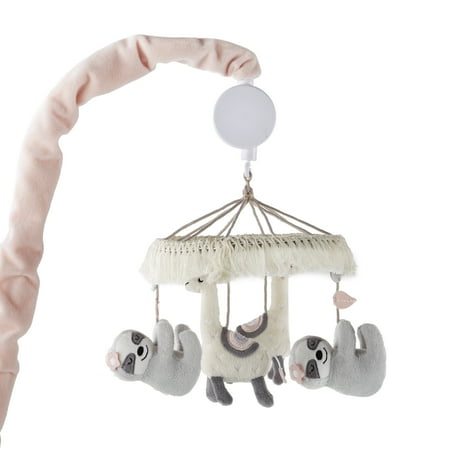 UPC: 0190945091093 | Levtex Baby – Imani Musical Rotating Baby Crib Mobile – Plush Llamas and Sloths – Grey Cream Pink White – Nursery Accessories