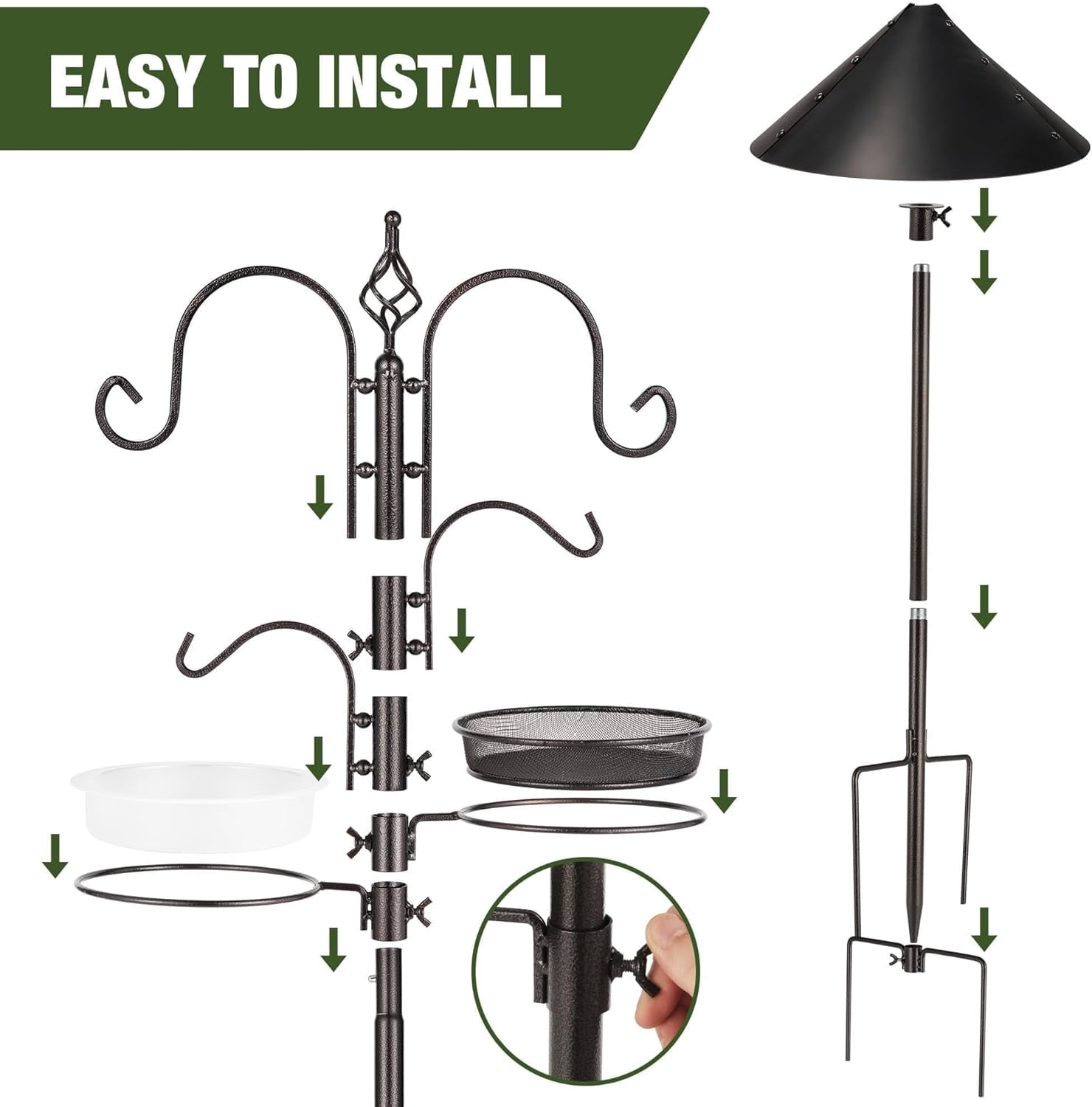 Bird Feeders Bird Feeding Station Kit Bird Feeding Pole Wild Bird Feeder Hanging Kit with Squirrel Guard Baffle Suet Cage Tube Bird Feeder Planter Hanger Multi Feeder for Attracting Wild Birds