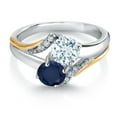 thumbnail image 2 of 10K Yellow Gold and 925 Silver Blue Sapphire and Sky Blue Aquamarine and White Lab Grown Diamond Accent Engagement Ring for Women (1.13 Cttw, Gemstone September Birthstone, Round 5MM, Size 9), 2 of 4