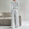 thumbnail image 5 of Aellinatey Womens Striped 2 Piece Sets Square Neck Top Cropped Tunic Wide Leg Pants Casual Lounge Sweatsuits Vacation Clothes, 5 of 7
