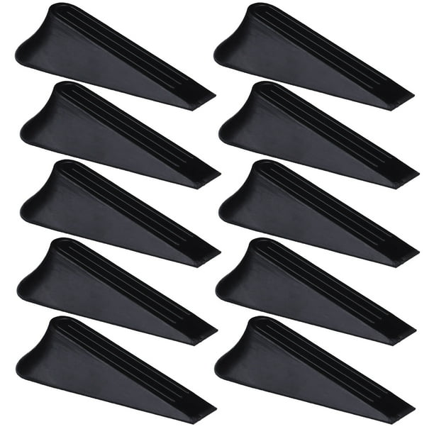 10 topes de puerta de goma con cuña de seguridad para el hogar (negro)