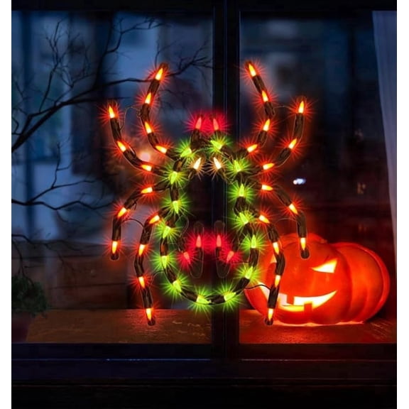 12.8 Inch Halloween Lighted Spider Window Silhouette with 50 Mini string Lights for party decoration