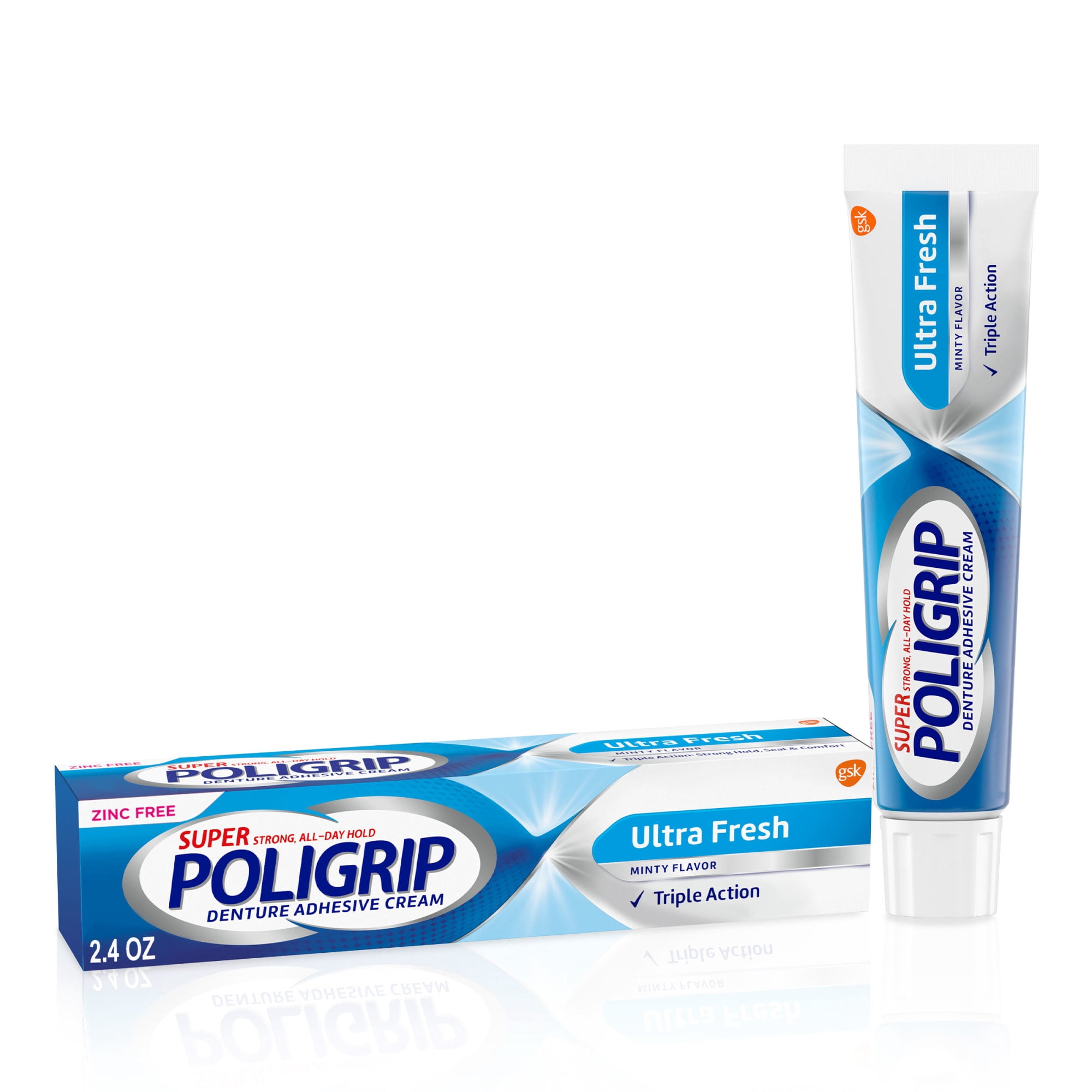 Poligrip Original Denture and Partials Adhesive Cream, Ultra Fresh Mint, 2.4 Oz