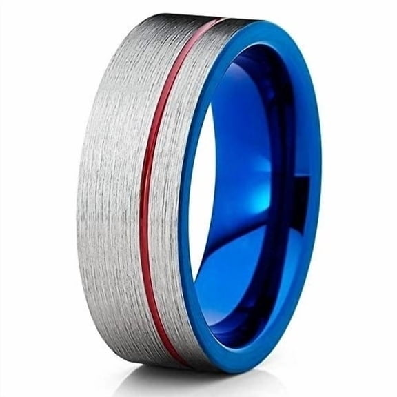 Red Tungsten Wedding Band - Blue Tungsten Ring - Silver Tungsten - 8mm (8.5)