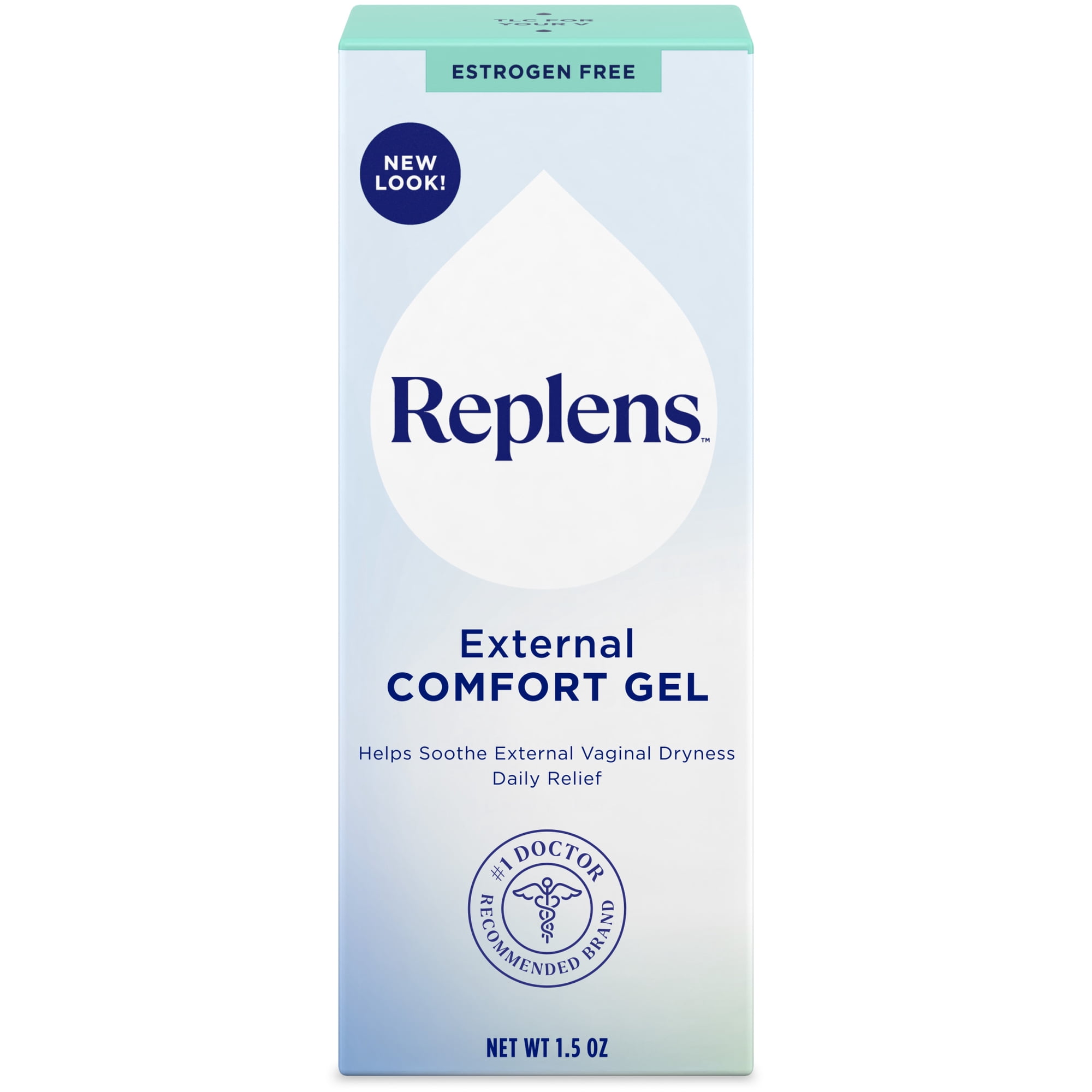 Replens External Comfort Gel for Vaginal Dryness, Fragrance Free, Hormone-Free, 1.5 oz
