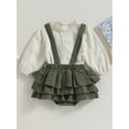 thumbnail image 3 of Wassery Infant Girl 2Pcs Fall Outfit 3M 6M 9M 12M 18M Mewborn Girl Solid Jacquard Long Sleeve Mock Neck Tops Ruffled Suspender Shorts Baby Girls Autumn Clothing, 3 of 8