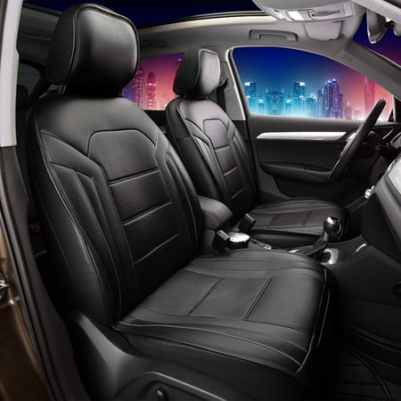 Fh Group Half Set Futuristic Leatherette Black Front Seat Cushions