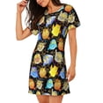 thumbnail image 2 of Yiaed Cartoon Bird Owl Print Women's Loose-Fit Short Sleeve Nightgown, Soft and Comfortable Sleep Dress for Relaxation and Sleepwear, 2 of 6