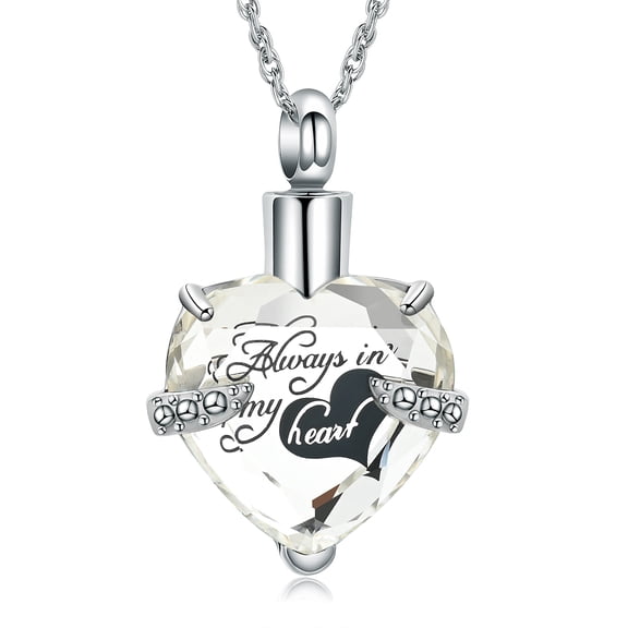 Urn Necklace for Ashes-Always in My Heart Crystal Heart Cremation Jewelry Memorial Pendant Birthstone Urn Ash Necklace for Women