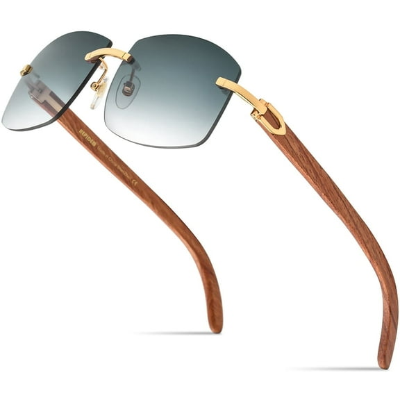 HEPIDEM Wood Sunglasses Square Rimless Buffs Sun Glasses 705