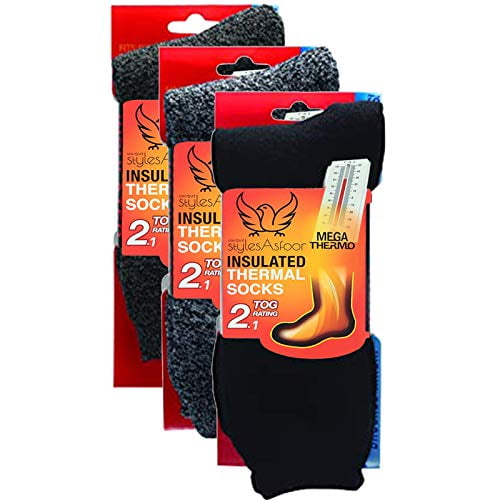 7-12, Dark Grey, Grey, Blue Set of 3 Thermal Socks for Men Heated Cold Weather Socks Men Warm Insulated Socks for Winter 
