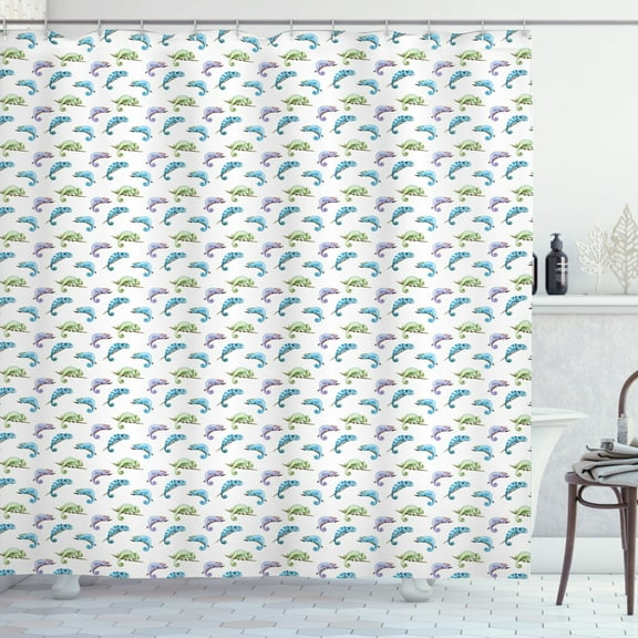 Ambesonne Reptile Shower Curtain, Watercolor Chameleon, 69"Wx84"L, Multicolor