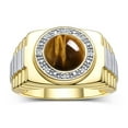 thumbnail image 1 of RYLOS Men's Rings 14K Yellow Gold Ring Cabochon Gemstone & Diamonds Designer Style Tiger Eye Rings For Men Size 8, 1 of 7