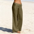 thumbnail image 2 of Womens Linen Pants Wide Leg Drawstring Waist Cotton Linen Pants Summer Casual Loose Fit Trousers with Pockets Army Green S, 2 of 6