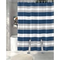 thumbnail image 3 of Split Shower Curtain for Transfer Bench, Navy Blue Grey Stripe Fabric Shower Curtains for Bathroom, Minimalist Farmhouse Striped Tub Sliding Transfer Bench Waterproof Bath Curtains 72"x72", 3 of 9