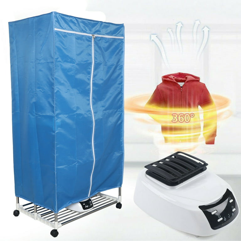 Anqidi Portable Electric Clothes Dryer 2 Layer 3 Gear Laundry Drying Rack + Remote 1500W, Size: 70x50x150 cm/27.56*19.69*59.06, Blue
