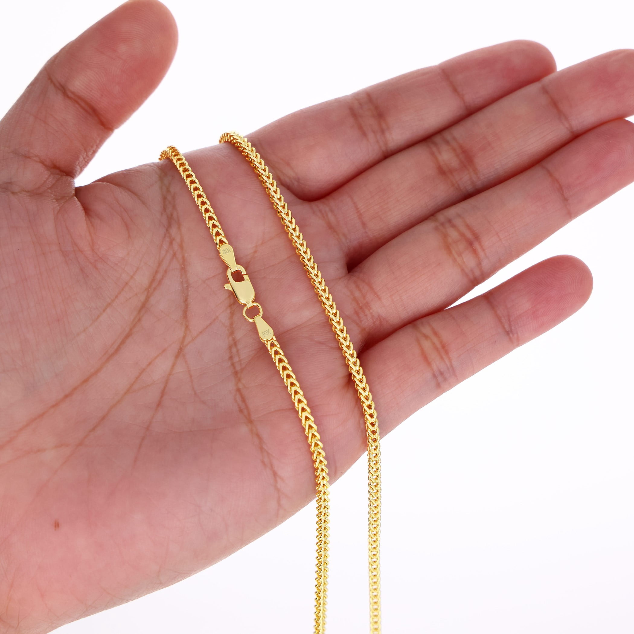 Nuragold 10k Real Yellow Gold Franco Square 2.5mm Box Chain Wheat Chain Necklace (16"-30") Italian Jewelry for Men & Women