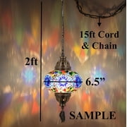DEMMEX Plug-in Turkish Moroccan Mosaic Hanging Pendant Light Fixture, Tiffany-Style Ceiling Swag Lamp, Handcrafted Glass with 15 ft Cord & Chain, Multicolor