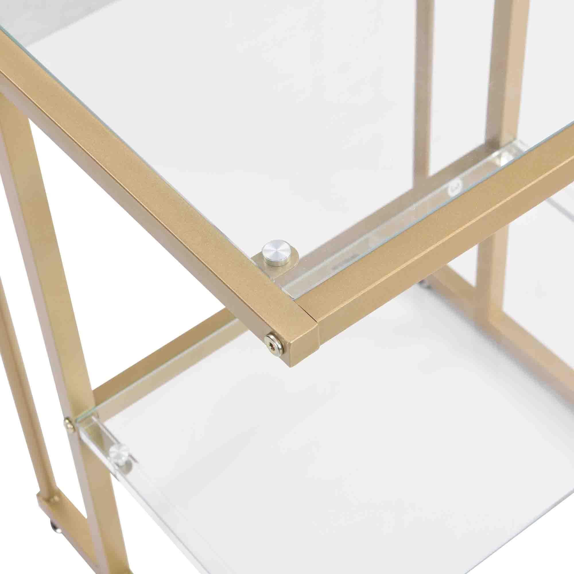 Gewnee 2-Tier Acrylic Glass End Table,Modern Side Table with Tempered Glass Shelves,Gold
