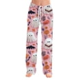 thumbnail image 4 of Zydvens Women Halloween Pajama Pants Wide Leg Lounge Wear with Pockets Soft Elastic Waist Drawstring Sleepwear Bottoms Spooky Orange Ghost Doodle Print Costume Cosplay S-3XL, 4 of 7