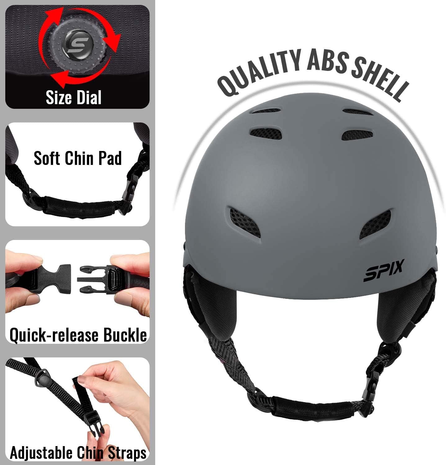SPIX Ski Helmet Snowboard Helmet ASTM Safety Standard Size Adjustable for Adults Youth Men and Women 