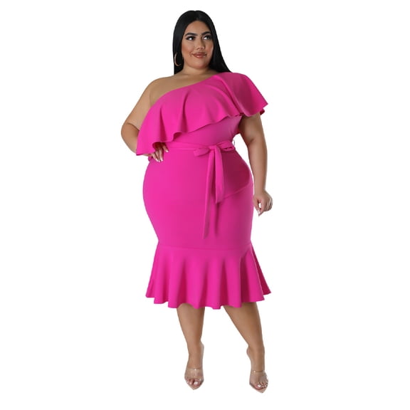 AURA Women Plus Size Sleeveless Midi Dress Casual Slim Fit Summer Ruffle Hem Dress