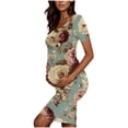 thumbnail image 4 of yoeyez Robes de Maternité pour Femmes à Manches Courtes, Col Rond, Robes à Fleurs, Robe Moulante en Coton de Maternité, Vêtements de Maternité pour Femmes Enceintes Multicolore, TG, 4 of 6