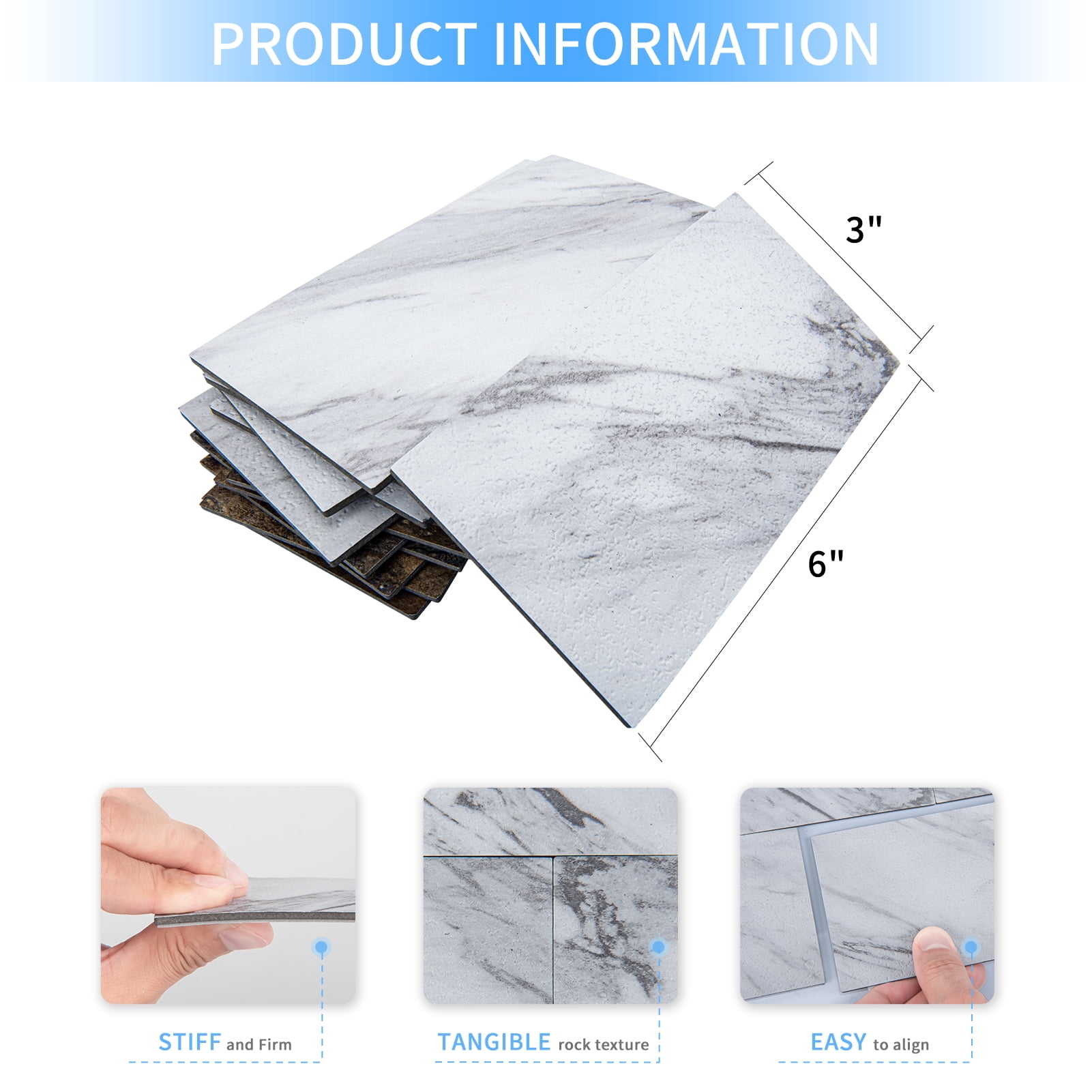 Art3d 3" x 6" White Granite Peel and Stick Subway Tiles, for Kitchen Bathroom 32 Piece