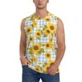 thumbnail image 2 of Lsque Blue White Plaid Sunflower Print Men's Cotton Blend Sleeveless Muscle Shirts (S-3XL)- Moisture Wicking, Odor Protection, UPF 30+,X-Large, 2 of 8