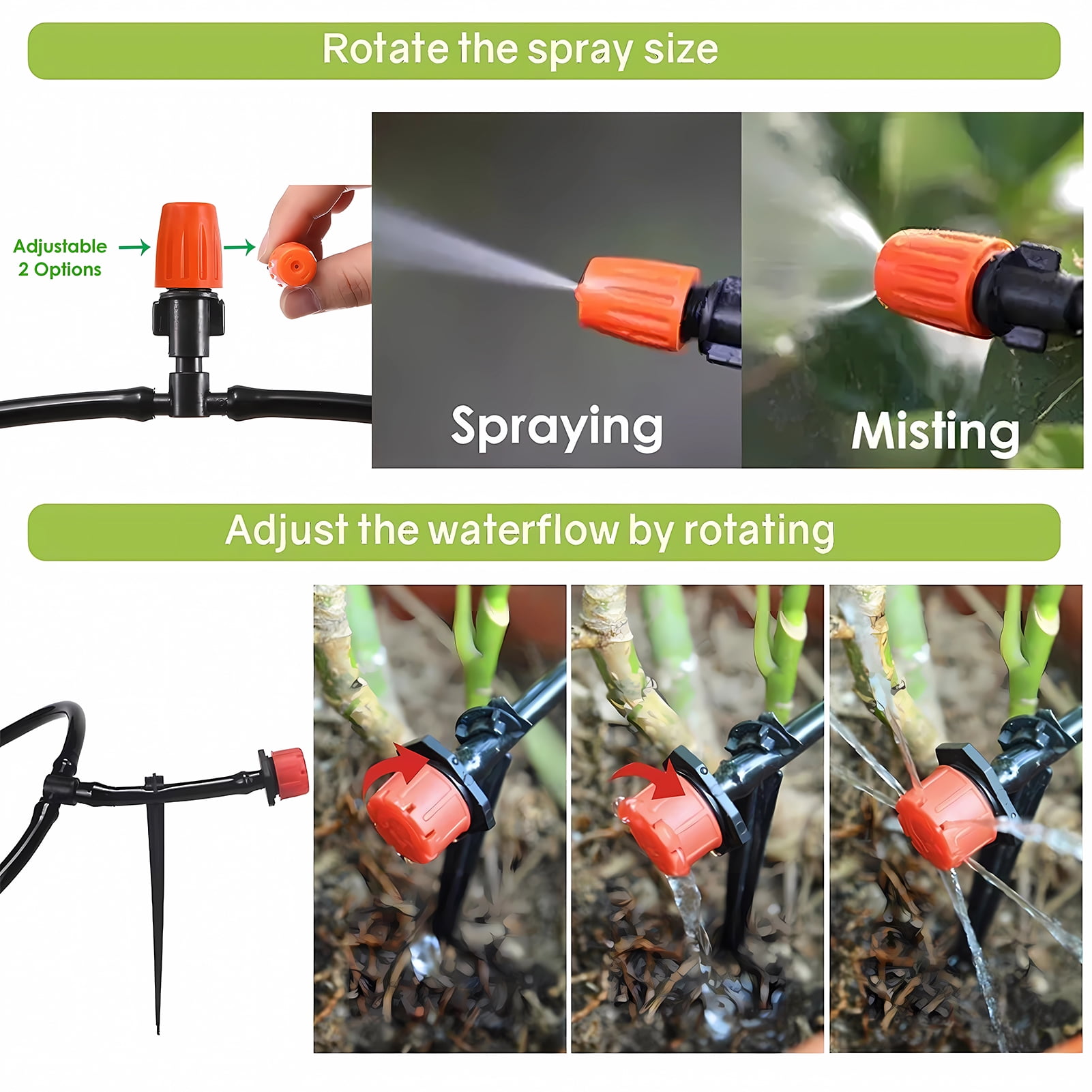 Remiawy Drip Irrigation System Kit, 164FT/50M Drip Irrigation Tubing 201PCS Garden Irrigation System, Automatic Micro Watering Misting System for for Garden, Greenhouse, Flower Bed, Patio, Lawn