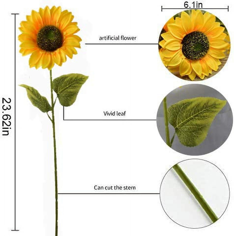  Laelfe Artificial Sunflower Flowers Long Stem Silk Fake Large  Sunflowers Decoration for Outdoor Indoor Home Wedding Birthday Party Single  Bulk Yellow Summer Decor 6PCS (Dark Center) : Home & Kitchen