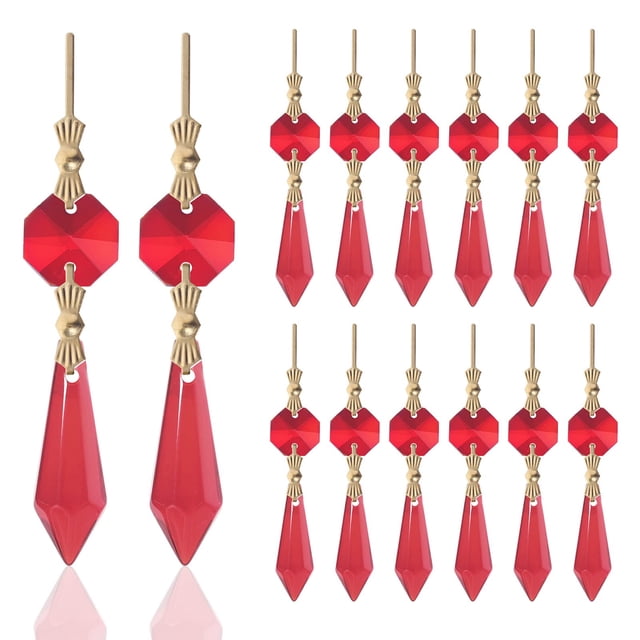 Colgantes en forma de gota en forma de carámbano con forma de candelabro y cuentas de cristal octagonales, color rojo