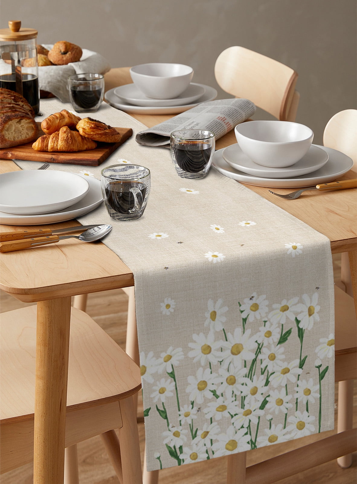 Ldtrchee Spring Floral Daisy Table Runner 48 Inches, Flower Burlap Texture Bed Runner Dresser Scarves Tabletop for Indoor Outdoor Parties/Ceremony/Banquet, 13" x 48"