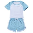 thumbnail image 2 of Sgkm Girls 2 Piece Outfits Casual Color Blocking Short Sleeve Crewneck Top Elastic Waist Shorts Set Everyday Summer Wear for Kids, 2 of 5