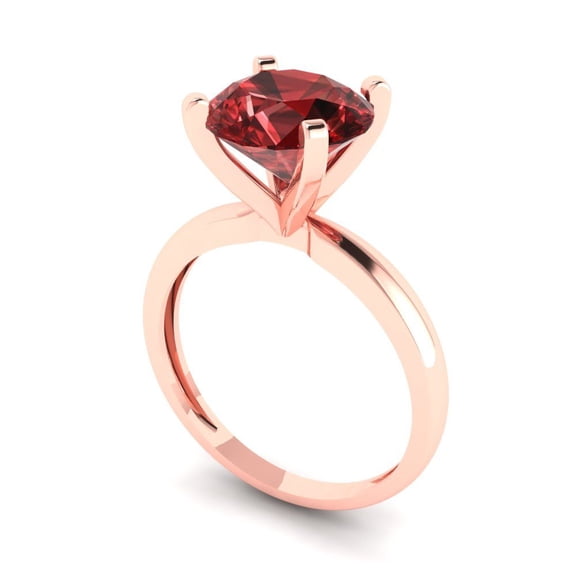 3.0ct round cut red natural garnet 18k rose gold Bridal Wedding Engagement Promise Anniversary Ring for Women size 4.5