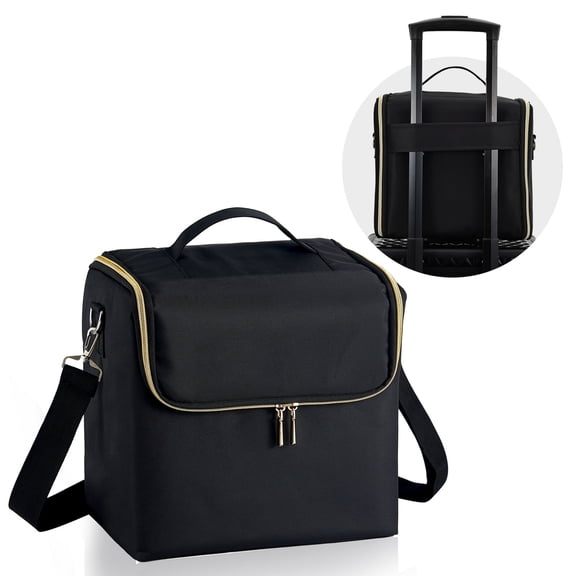 Extra Large Makeup Case 4 Trays Cosmetic Storage Handbag Travel Makeup Bag with Shoulder Strap Luggage Sleeve, Black
