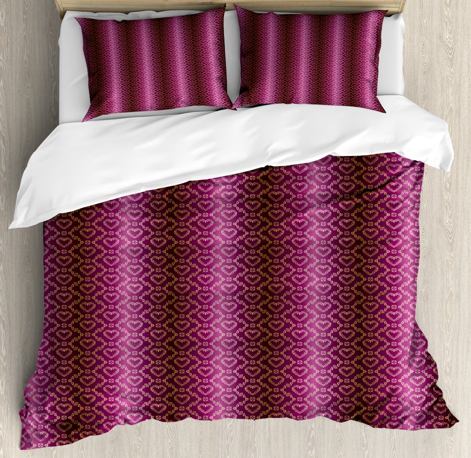 Yellow Damask King Size Duvet Cover Set, Eastern Inspired Floral Motif