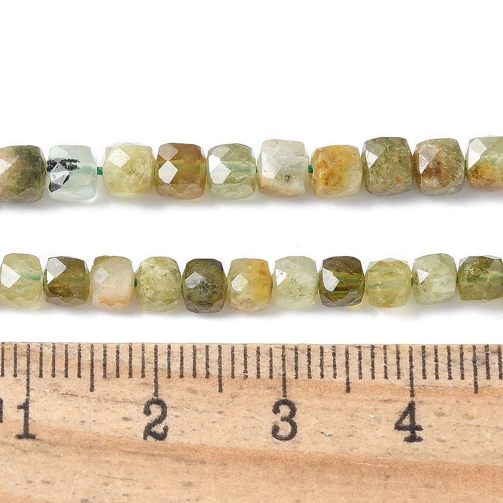 2Strand Natural Green Garnet Beads Strands Andradite Beads Faceted Cube 4x4~4.5x4~4.5mm Hole: 0.8mm about 94pcs/strand 15.16''(38.5cm)