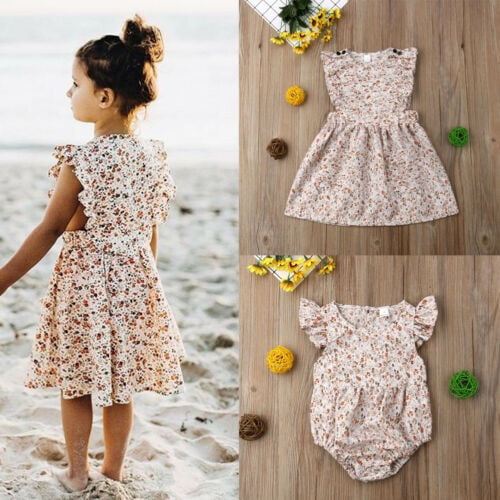 Big Little Sister Floral Matching Clothing Lace Ruffle Sleeve Romper Dress Outfit Clothes