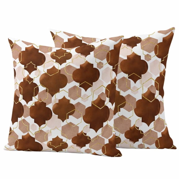 Outdoor Waterproof Pillow Covers Abstract Geometric Brown Lattice Decorative Throw Pillow Protectors,Pillowcase Cushion Cases for Patio Sofa Garden Couch,16x16in,Pack of 2