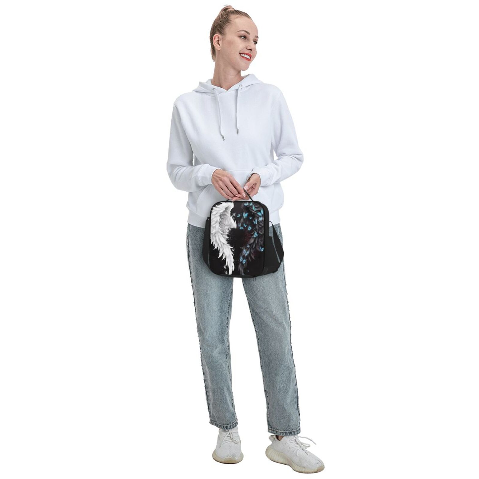 Rateoe Butterfly Angel Wings Art Lunch Bag Reusable Lunch Box with Shoulder Straps for Men Women Insulated Portable Lunchbox for adults Suitable for School Work Picnic