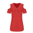 thumbnail image 3 of Jewelreauty Plus Size Tunic Tops for Women Casual Cold Shoulder Half Zipper Tees Summer Short Sleeve Tshirts (S, Red), 3 of 8