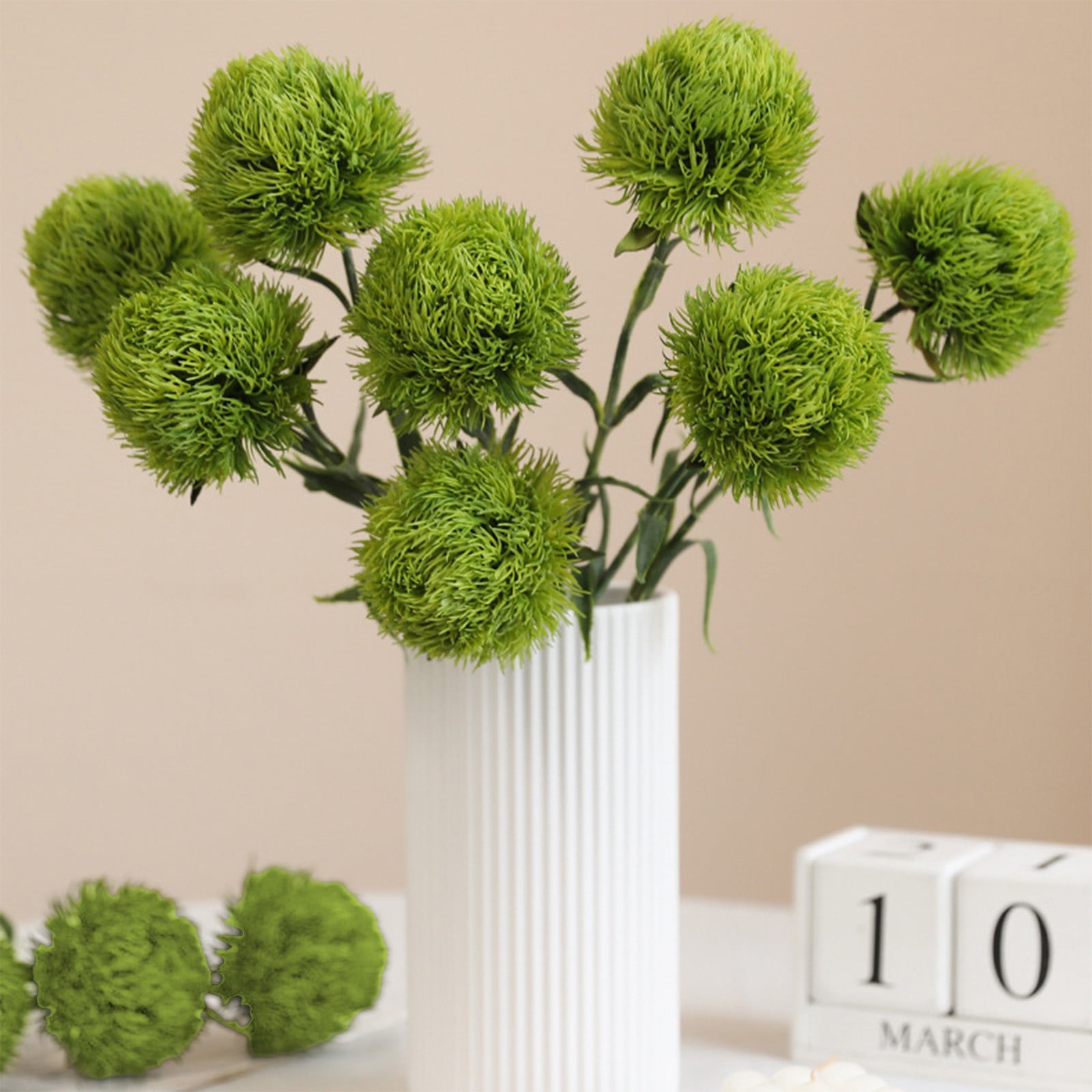 2PCS Artificial Green Dianthus Plants Set Realistic Fake Floral Arrangements for Home Hotel Landscaping Indoor Outdoor Decor Faux Greenery Hair Ball Clusters