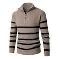 thumbnail image 2 of Lovskoo Men's Sweaters Pullover Half Zip Stand Collar Striped Knit Sweater Long Sleeve Lapel Top/Shirt Khaki, 2 of 9