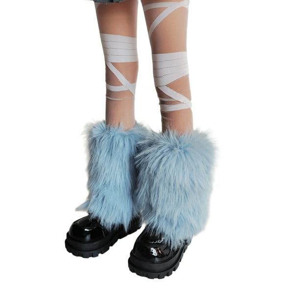 GRABLOOM Women's Plush Blue Leg Warmers for Daily Wear and Festival Occasion Furry Fuzzy Boot Toppers Gaiters Footless Socks